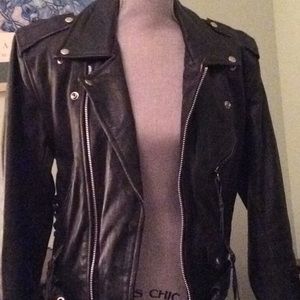 Black leather. Vintage moto jacket